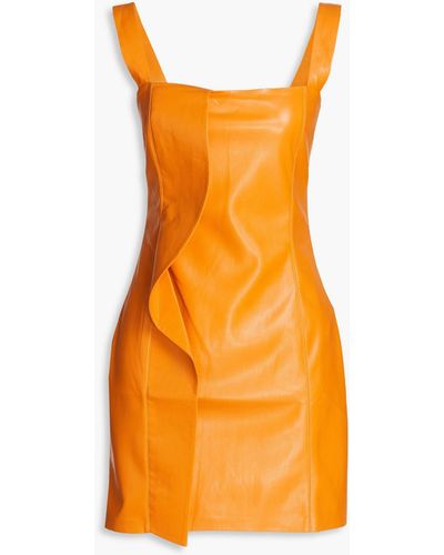 Nanushka Inara Ruffled Vegan Leather Mini Dress - Orange