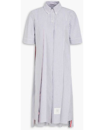 Thom Browne Striped Cotton-seersucker Midi Shirt Dress - White