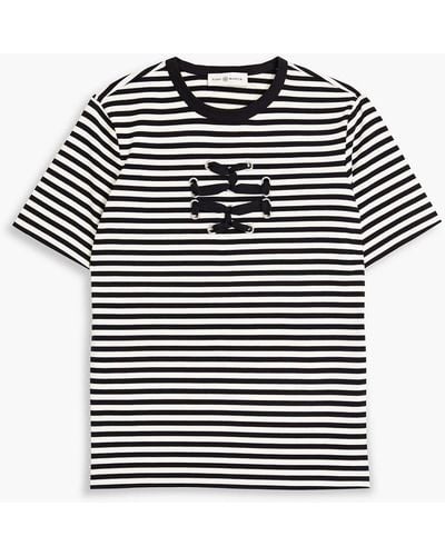 Tory Burch Embellished Striped Cotton-jersey T-shirt - Black