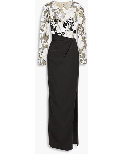 Marchesa Cutout Embroidered Tulle And Crepe Gown - Black