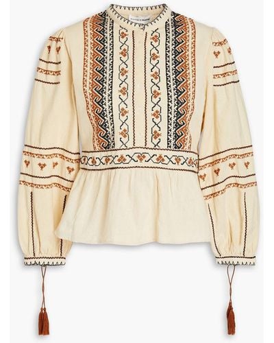 Antik Batik Lyna Embroidered Cotton-voile Peplum Blouse - Natural