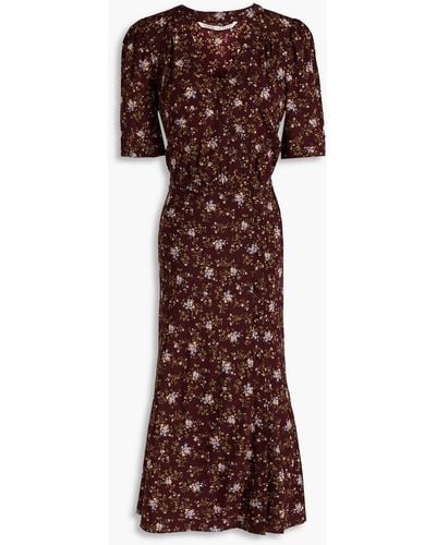 Veronica Beard Mika Floral-print Silk-blend Midi Dress - Brown