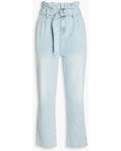 7 For All Mankind Pleated Belted High-rise Tapered Jeans - Blue