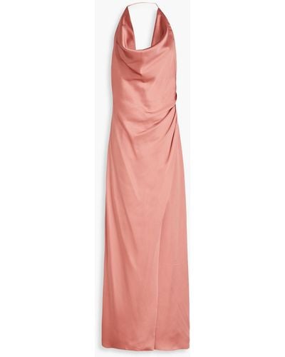 Halston Sutton Draped Satin Halterneck Gown - Pink