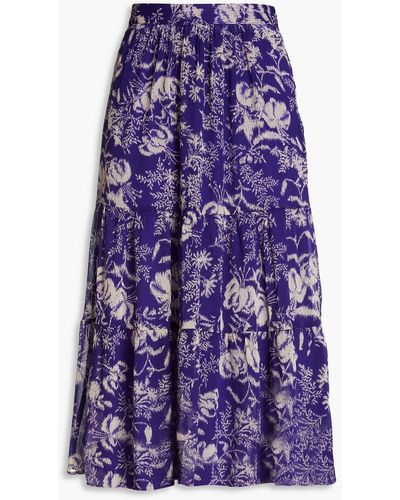 Ba&sh Jupe Uria Gathered Printed Crepon Midi Skirt - Purple
