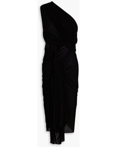 Rick Owens One-shoulder Ruched Cutout Jersey Midi Dress - Black