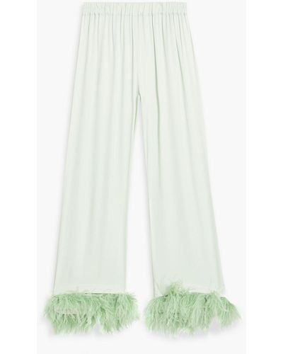 Sleeper Party Feather-trimmed Crepe De Chine Pyjama Trousers - White
