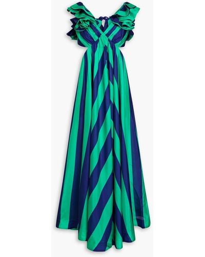 Zimmermann Ruffled Striped Silk-satin Maxi Dress - Green