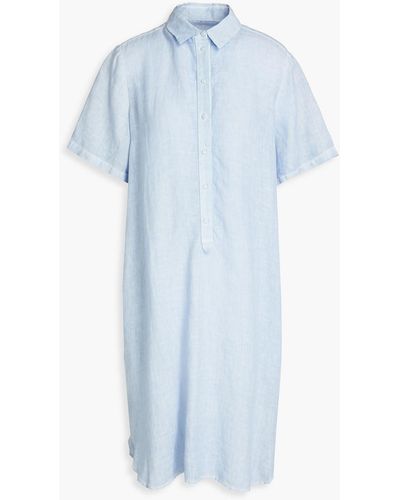 120% Lino Linen-gauze Shirt Dress - Blue