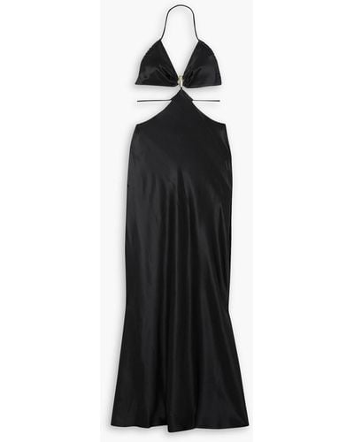 Cult Gaia Colette Embellished Cutout Satin Halterneck Maxi Dress - Black