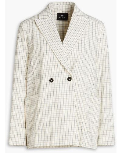 Paul Smith Double-breasted Checked Cotton-blend Seersucker Blazer - White