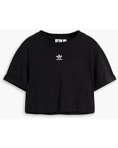 adidas Originals Cropped Embroidered Cotton-jersey T-shirt - Black
