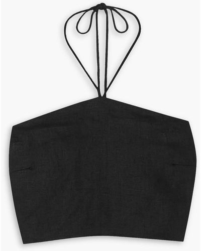 Faithfull The Brand Calipo Cropped Shirred Linen Halterneck Top - Black