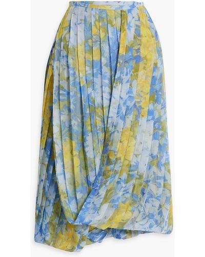 Dries Van Noten Pleated Floral-print Chiffon Midi Wrap Skirt - Blue