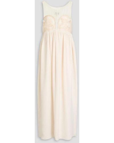 Maison Margiela Embellished Pleated Silk-chiffon And Twill Midi Dress - White