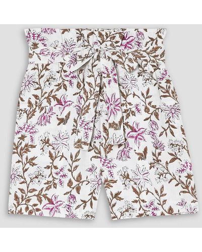 HANNAH Lucia Floral-print Linen Shorts - Brown