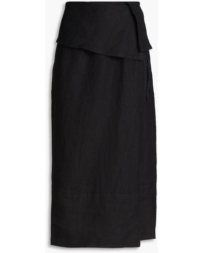 By Malene Birger Malinos Ruffled Linen Midi Wrap Skirt - Black