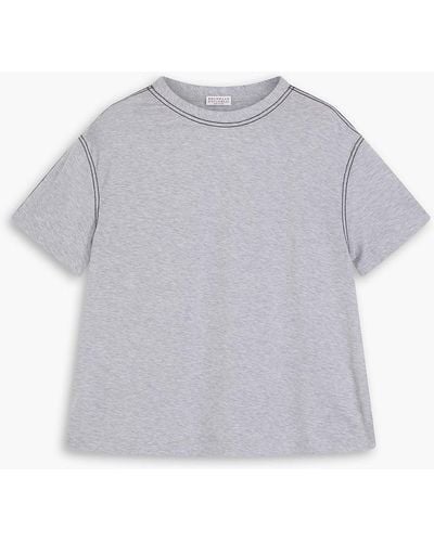 Brunello Cucinelli Bead-embellished Cotton-jersey T-shirt - Grey