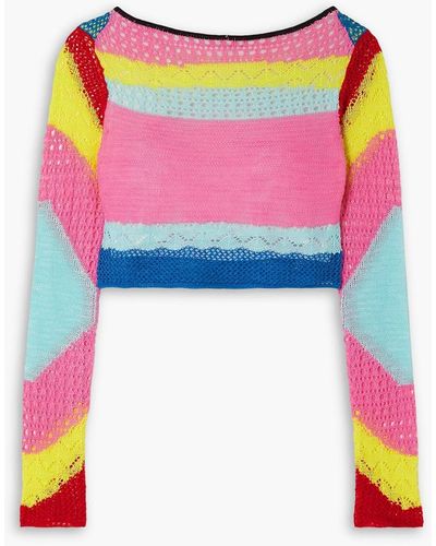 STAUD Cropped Color-block Knitted Jumper - Pink