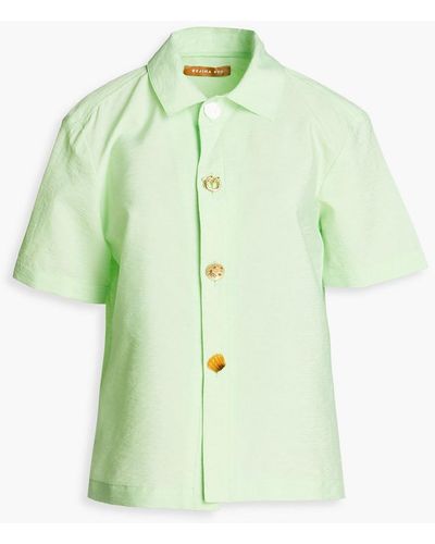 Rejina Pyo Button-embellished Crinkled Taffeta Shirt - Green