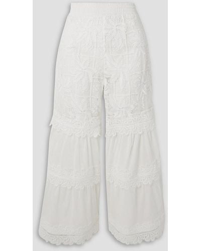 Waimari Chiara Cotton-blend Guipure Lace And Voile Flared Pants - White