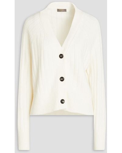 N.Peal Cashmere Ribbed Cashmere Cardigan - Natural