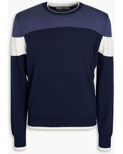 Canali Color-block Cotton And Wool-blend Jumper - Blue
