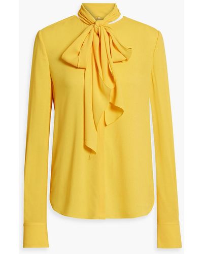 Another Tomorrow Pussy-bow Crepe Blouse - Yellow