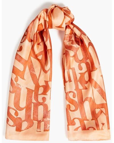 Nanushka Printed Silk-twill Scarf - Orange