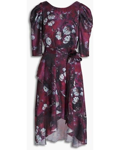 Marchesa Floral-print Crepon Midi Dress - Purple