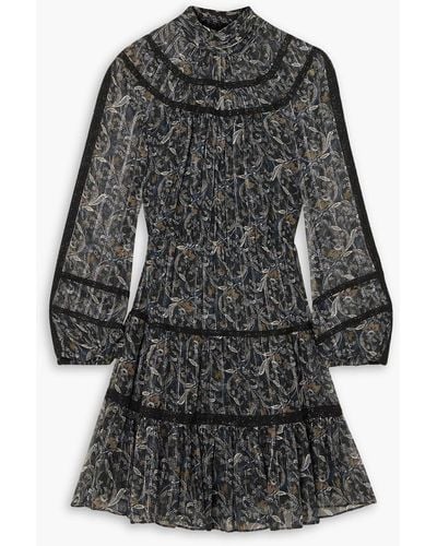 Veronica Beard Rahla Crochet-trimmed Paisley-print Metallic Silk-blend Chiffon Mini Dress - Black