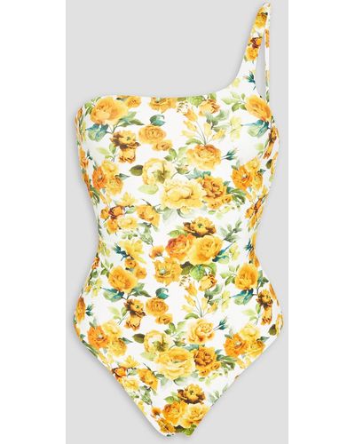 Onia Wren One-shoulder Floral-print Swimsuit - Metallic
