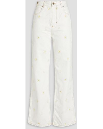 Sandro Cyriaque Embroidered High-rise Straight-leg Jeans - White