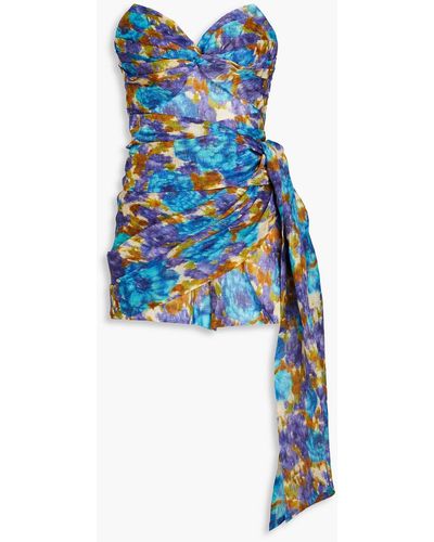 Zimmermann Strapless Bow-detailed Printed Linen And Silk-blend Playsuit - Blue