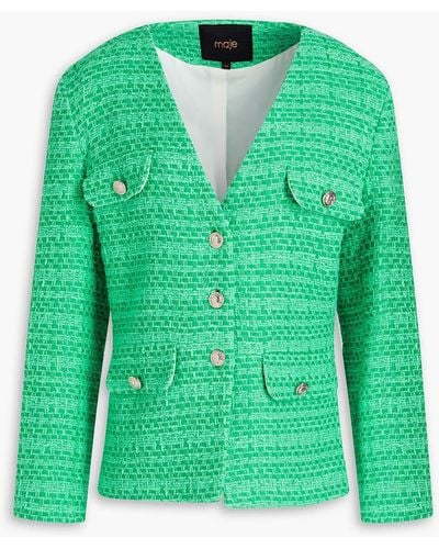 Maje Cotton-blend Tweed Jacket - Green