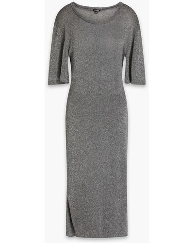 Monrow Cutout Metallic Knitted Midi Dress - Gray
