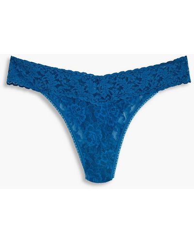 Hanky Panky Signature Stretch-lace Mid-rise Thong - Blue