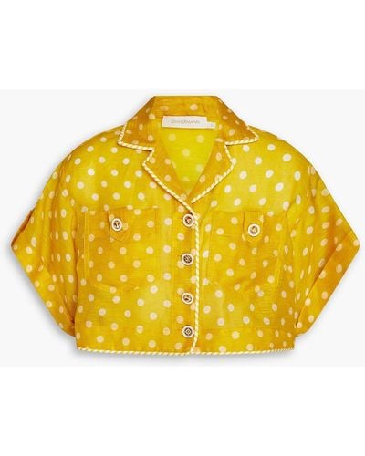 Zimmermann Cropped Polka-dot Ramie Shirt - Yellow