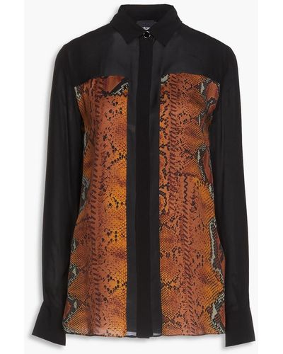 Just Cavalli Snake-print Crepe De Chine Panelled Satin Shirt - Black