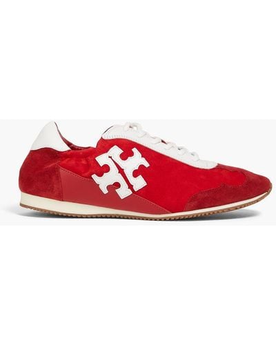 Tory Burch Leather And Suede Trainers - Red