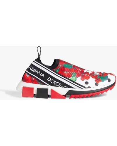 Dolce & Gabbana Floral-print Stretch-knit Trainers - Red
