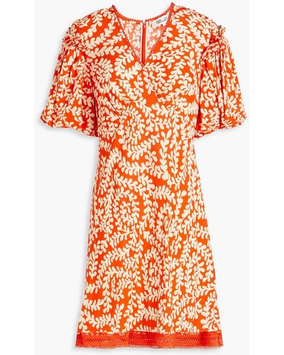 Diane von Furstenberg Fisher Printed Crepe De Chine Mini Dress - Orange