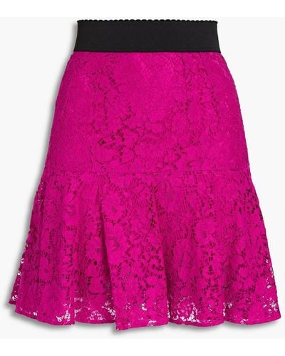 Dolce & Gabbana Picot-trimmed Corded Lace Mini Skirt - Pink