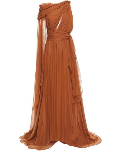 Dundas Draped Cutout Silk-voile Gown - Brown