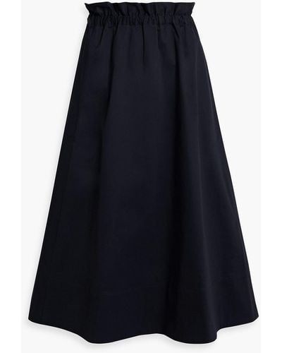 Iris & Ink Livia Gathered Organic Cotton-blend Poplin Midi Skirt - Blue