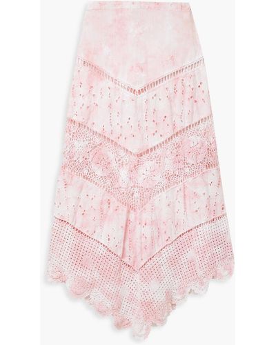 LoveShackFancy Garcelle Tie-dyed Crochet And Broderie Anglaise Cotton Midi Skirt - Pink