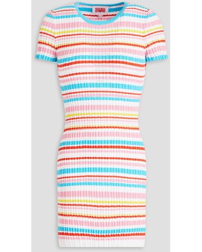 Solid & Striped The June Striped Ribbed-knit Cotton-blend Mini Dress - Grey