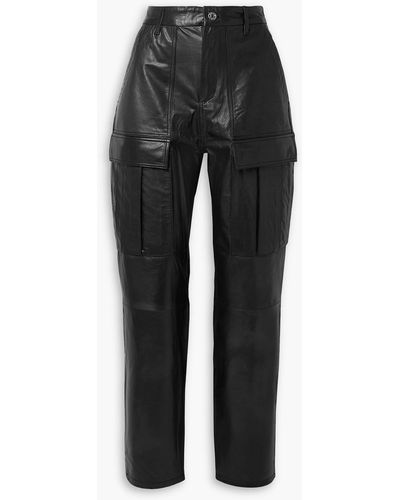 GRLFRND Gianna Leather Straight-leg Cargo Trousers - Black