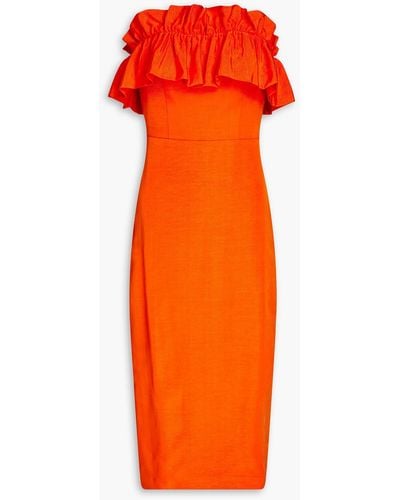 ML Monique Lhuillier Strapless Ruffled Ottoman Dress - Orange