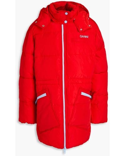 Ganni Quilted Padded Shell Hooded Coat - Red